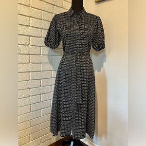Who What Wear Black & White Midi Shirt Dress XS | Puff Sleeve Belted Dress